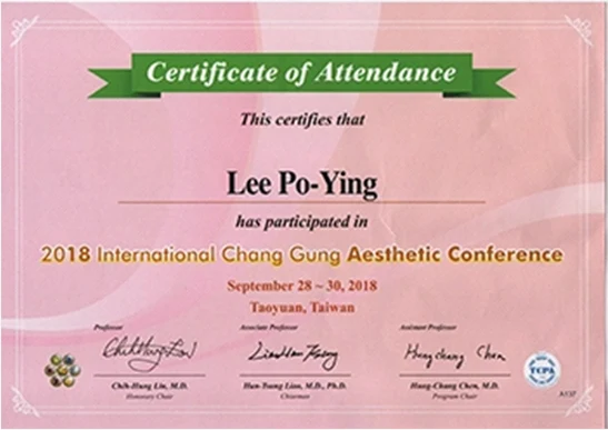 李柏穎醫師 2018國際長庚整外系友會參與證書