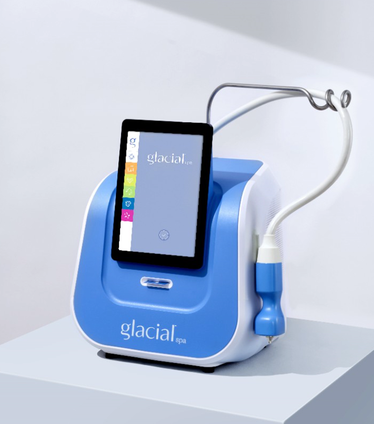 R2 Technologies 原廠 Glacial SPA 酷雪機台，藍白機身搭載 CryoAesthetics 探頭